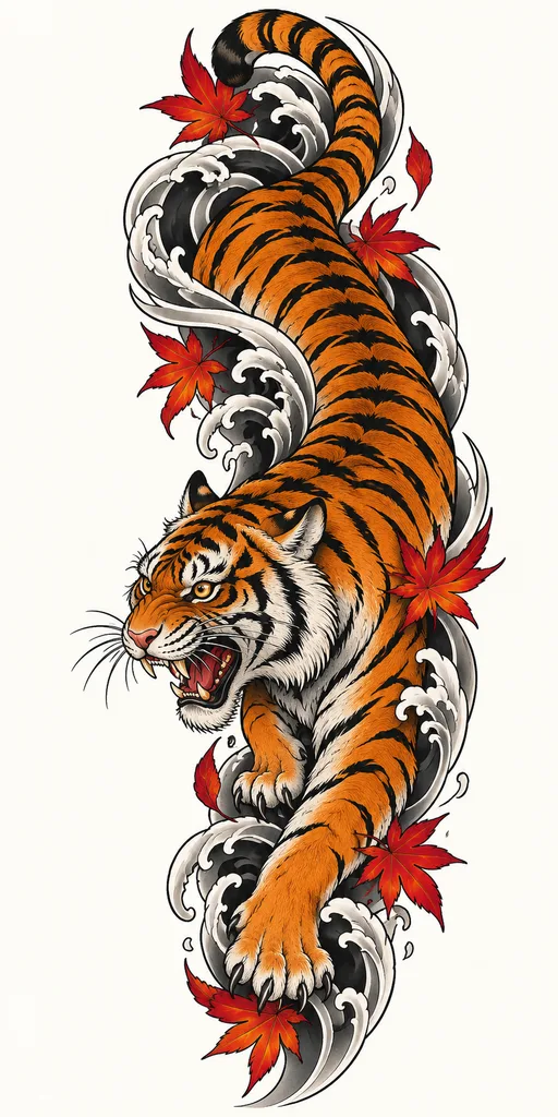 V2 tiger walking downward along a long S curve with its head turned left, generated by ChatGPT