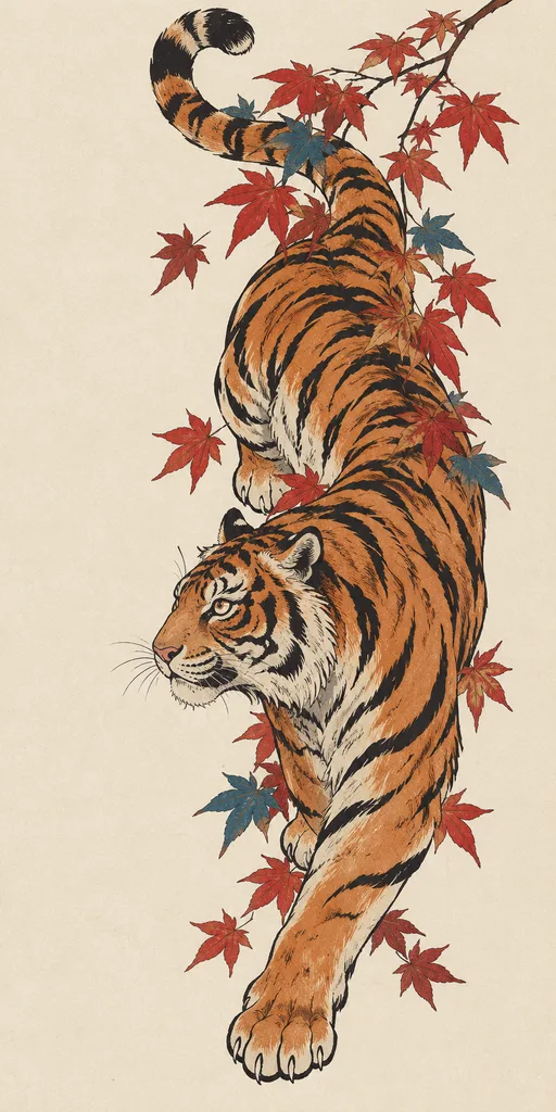 V4 Ukiyo-e tiger with the stones, trees and background removed, generated by ChatGPT