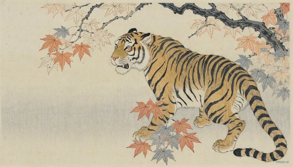 Ukiyo-e tiger redone as a horizontal chest piece, generated by Inkspo with the chest preset