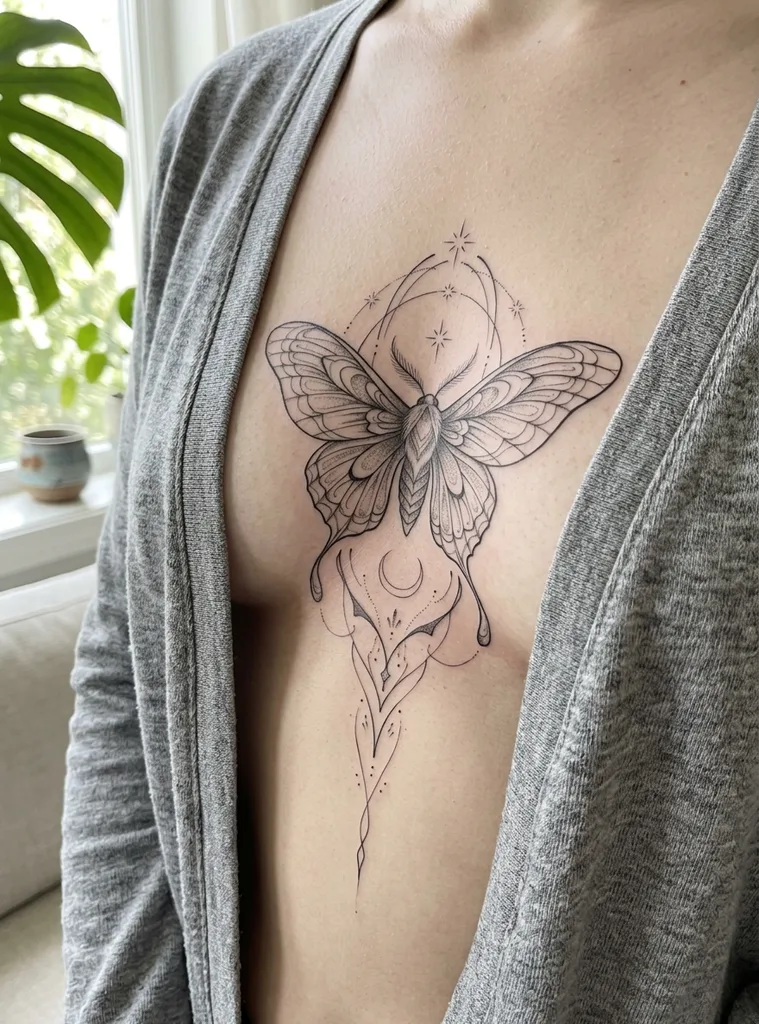 fine-line-sternum-women-moth-19a Sternum Tattoos